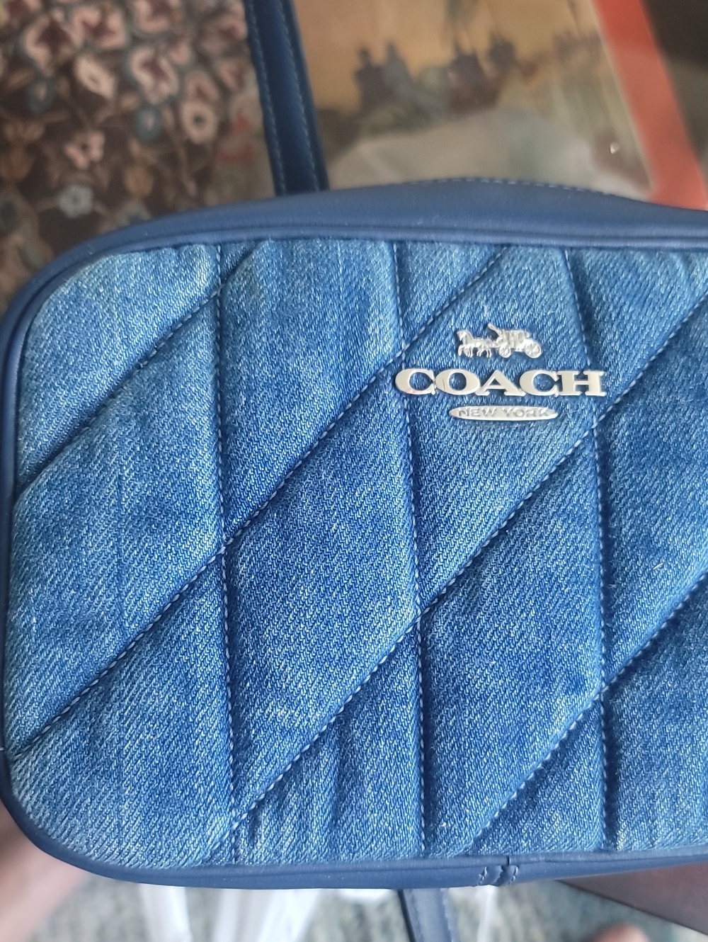 Coach Jamie Women's Blue Denim Crossbody, Mini Camera Bag Silver Hardware